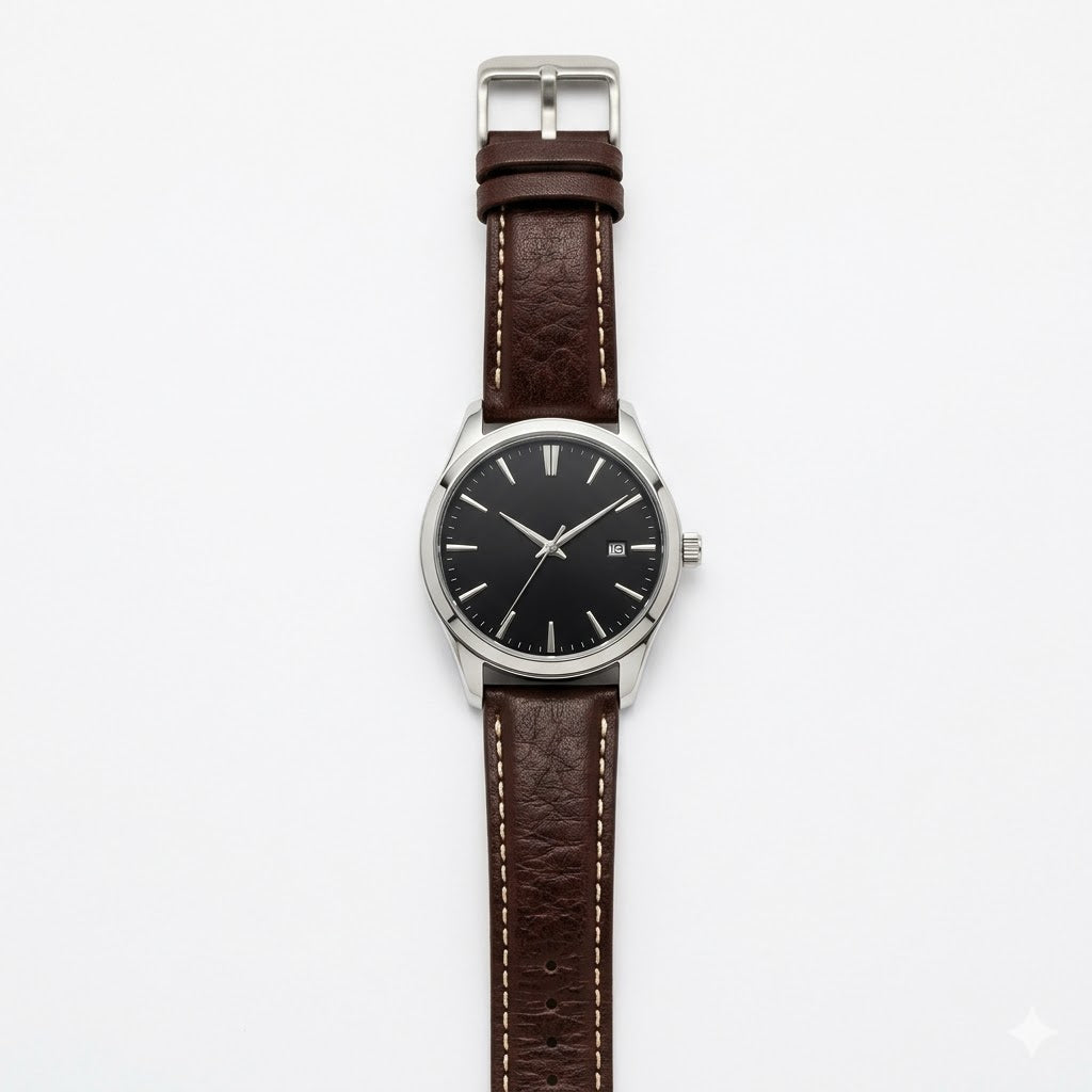 Classic Leather Watch (Black Dial)