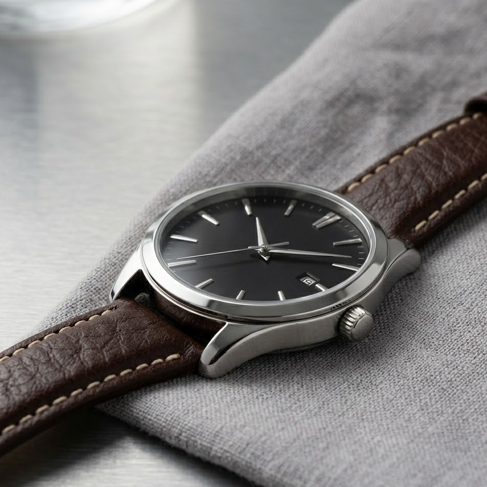 Classic Leather Watch (Black Dial)
