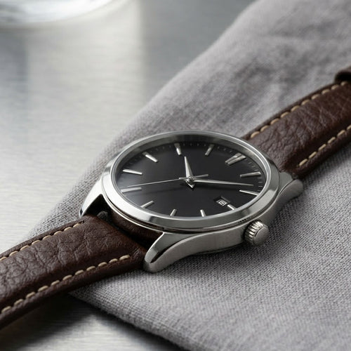 Classic Leather Watch (Black Dial)