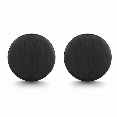 Premium Matte Black Stainless Steel Circular Stud Earrings