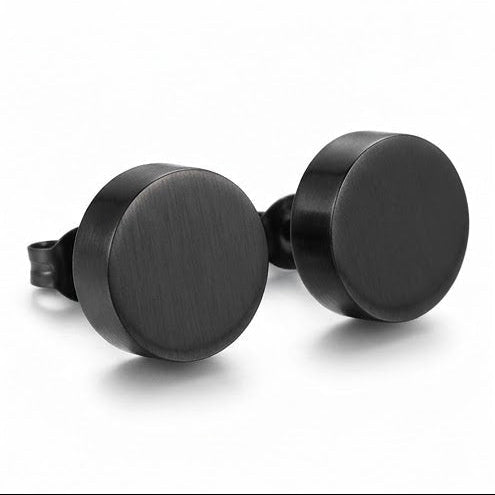 Premium Matte Black Stainless Steel Circular Stud Earrings